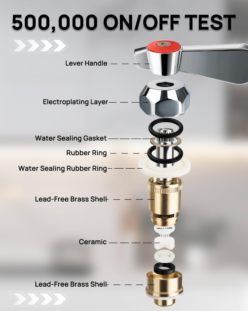 Phivan Lead-Free Brass Handle Stem Assembly Commercial Faucet Parts for Pre Rinse Sprayer Commercial Kitchen Sink Faucet Hot Side Handle Ceramic Cartridge Fits Kitchen, Restaurant, Industrial - Image 3